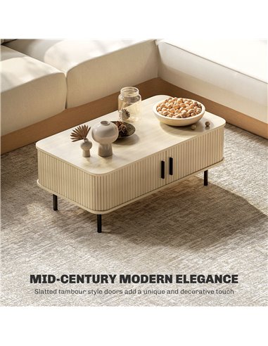 HOMCOM Coffee Table with Storage, Living Room Table with Slatted Tambour Sliding Doors and Foot Pads, Rectangular Coffee Table w
