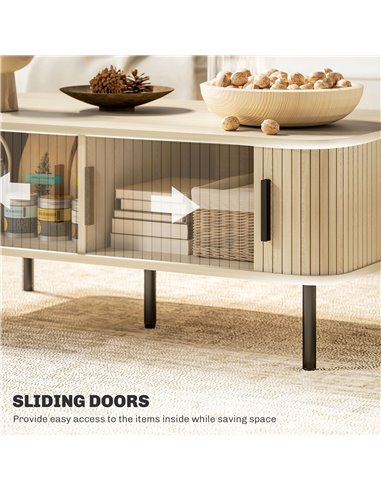 HOMCOM Coffee Table with Storage, Living Room Table with Slatted Tambour Sliding Doors and Foot Pads, Rectangular Coffee Table w