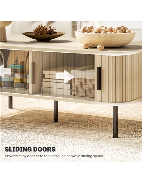 HOMCOM Coffee Table with Storage, Living Room Table with Slatted Tambour Sliding Doors and Foot Pads, Rectangular Coffee Table w - pic 99762 | FastDaddyshop