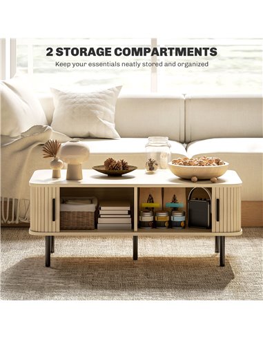 HOMCOM Coffee Table with Storage, Living Room Table with Slatted Tambour Sliding Doors and Foot Pads, Rectangular Coffee Table w