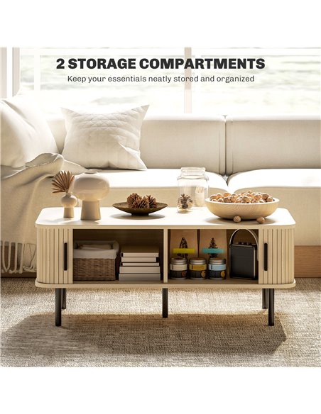 HOMCOM Coffee Table with Storage, Living Room Table with Slatted Tambour Sliding Doors and Foot Pads, Rectangular Coffee Table w - pic 99763 | FastDaddyshop