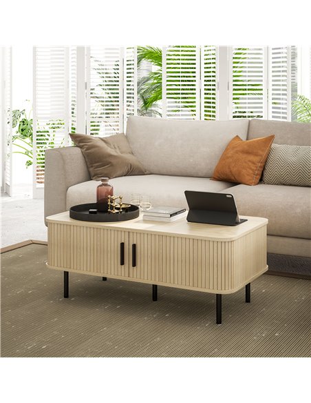 HOMCOM Coffee Table with Storage, Living Room Table with Slatted Tambour Sliding Doors and Foot Pads, Rectangular Coffee Table w - pic 99766 | FastDaddyshop