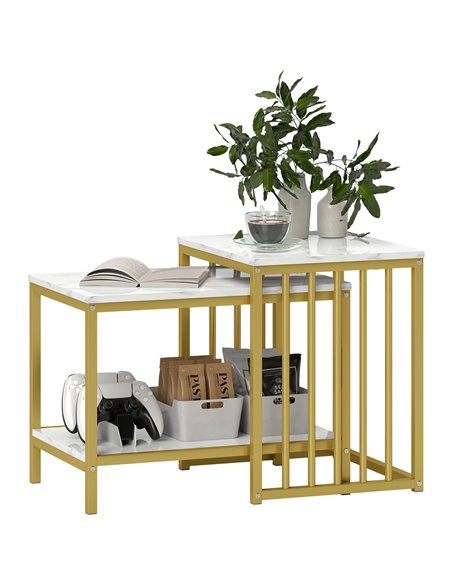 HOMCOM Modern Coffee Table Set of Two, Marble-Effect Nesting Side Tables with Steel Frame for Living Room, Gold Tone 839-375V80G - pic 99767 | FastDaddyshop