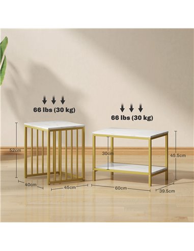 HOMCOM Modern Coffee Table Set of Two, Marble-Effect Nesting Side Tables with Steel Frame for Living Room, Gold Tone 839-375V80G