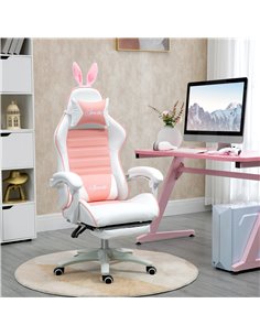 Vinsetto PU Leather Racing Gaming Chair with Removable Rabbit Ears, Footrest, Headrest and Lumber Support, Pink 2