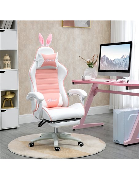 Vinsetto Racing Gaming Chair, Reclining PU Leather Computer Chair with Removable Rabbit Ears, Footrest, Headrest and Lumber Supp - pic 9977 | FastDaddyshop