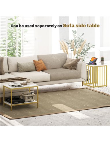 HOMCOM Modern Coffee Table Set of Two, Marble-Effect Nesting Side Tables with Steel Frame for Living Room, Gold Tone 839-375V80G