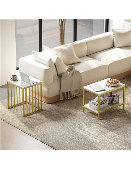 HOMCOM Modern Coffee Table Set of Two, Marble-Effect Nesting Side Tables with Steel Frame for Living Room, Gold Tone 839-375V80G - pic 99774 | FastDaddyshop