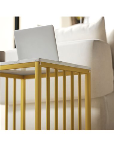 HOMCOM Modern Coffee Table Set of Two, Marble-Effect Nesting Side Tables with Steel Frame for Living Room, Gold Tone 839-375V80G