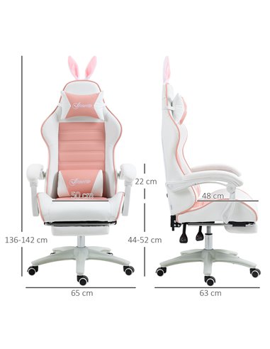 Vinsetto Racing Gaming Chair, Reclining PU Leather Computer Chair with Removable Rabbit Ears, Footrest, Headrest and Lumber Supp