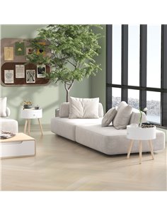 HOMCOM Modern Side Table, Small Coffee Table, Round Bedside Table with Drawer and Wood Legs for Living Room, Bedroom, Set of 2,  2