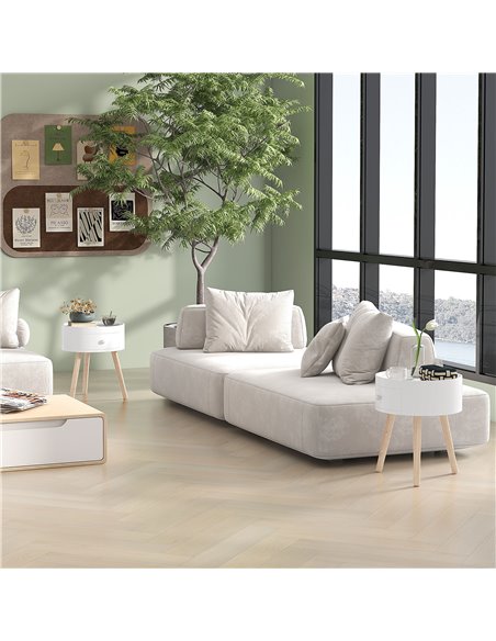 HOMCOM Modern Side Table, Small Coffee Table, Round Bedside Table with Drawer and Wood Legs for Living Room, Bedroom, Set of 2,  - pic 99786 | FastDaddyshop