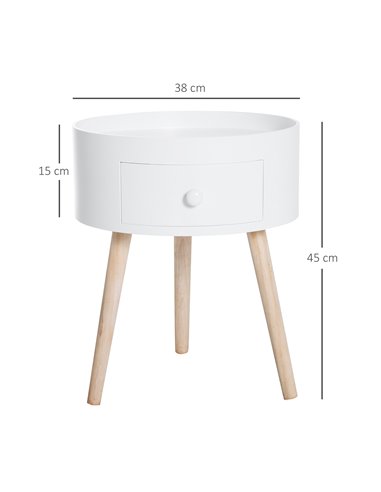 HOMCOM Modern Side Table, Small Coffee Table, Round Bedside Table with Drawer and Wood Legs for Living Room, Bedroom, Set of 2, 