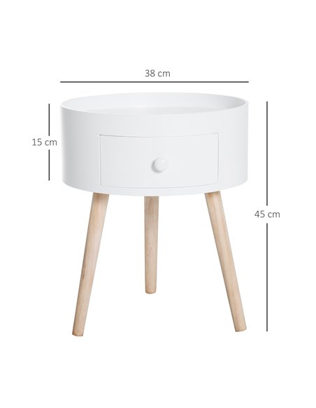 HOMCOM Modern Side Table, Small Coffee Table, Round Bedside Table with Drawer and Wood Legs for Living Room, Bedroom, Set of 2,  - pic 99787 | FastDaddyshop