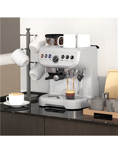 HOMCOM 15 Bar Coffee Machine, with Adjustable Grind, Steamer and Accessories - Silver Colour 800-197V70SR - pic 99795 | FastDaddyshop