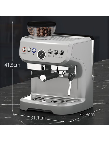 HOMCOM 15 Bar Coffee Machine, with Adjustable Grind, Steamer and Accessories - Silver Colour 800-197V70SR - pic 99796 | FastDaddyshop
