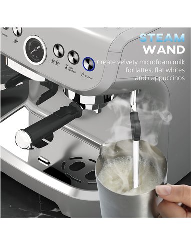 HOMCOM 15 Bar Coffee Machine, with Adjustable Grind, Steamer and Accessories - Silver Colour 800-197V70SR