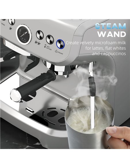HOMCOM 15 Bar Coffee Machine, with Adjustable Grind, Steamer and Accessories - Silver Colour 800-197V70SR - pic 99798 | FastDaddyshop