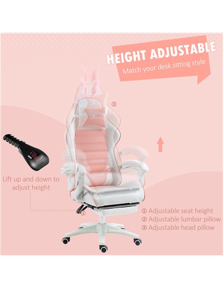 Vinsetto Racing Gaming Chair, Reclining PU Leather Computer Chair with Removable Rabbit Ears, Footrest, Headrest and Lumber Supp - pic 9980 | FastDaddyshop