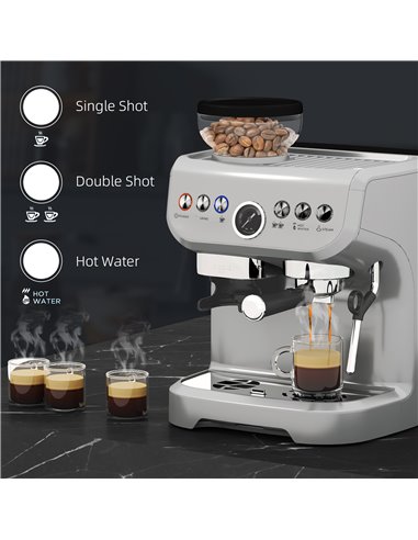 HOMCOM 15 Bar Coffee Machine, with Adjustable Grind, Steamer and Accessories - Silver Colour 800-197V70SR