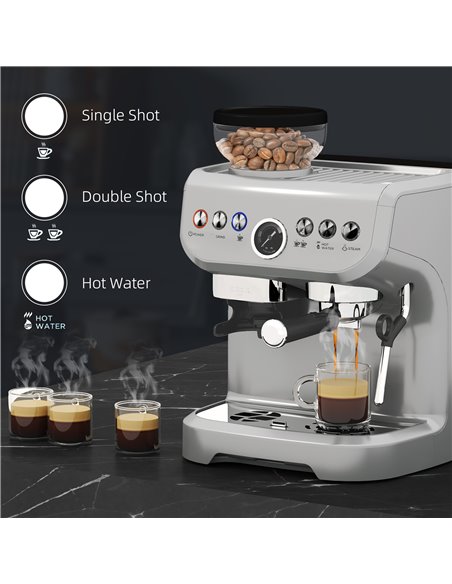 HOMCOM 15 Bar Coffee Machine, with Adjustable Grind, Steamer and Accessories - Silver Colour 800-197V70SR - pic 99800 | FastDaddyshop