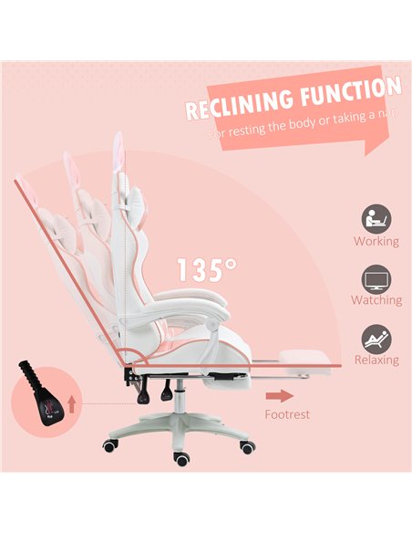 Vinsetto Racing Gaming Chair, Reclining PU Leather Computer Chair with Removable Rabbit Ears, Footrest, Headrest and Lumber Supp - pic 9981 | FastDaddyshop
