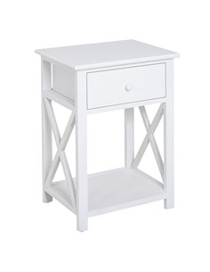 HOMCOM End Table, Sofa Side Table with Drawer X Bar Bottom Storage Shelf, Nightstand Bedside Table for Bedroom or Living Room Wh