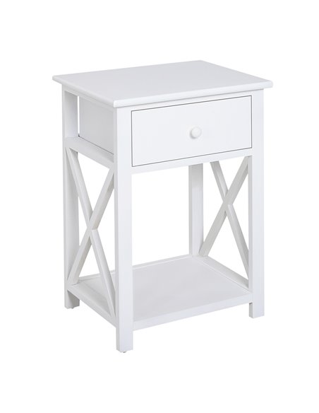 HOMCOM End Table, Sofa Side Table with Drawer X Bar Bottom Storage Shelf, Nightstand Bedside Table for Bedroom or Living Room Wh - pic 99812 | FastDaddyshop