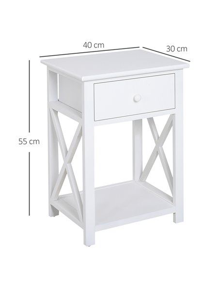 HOMCOM End Table, Sofa Side Table with Drawer X Bar Bottom Storage Shelf, Nightstand Bedside Table for Bedroom or Living Room Wh - pic 99814 | FastDaddyshop