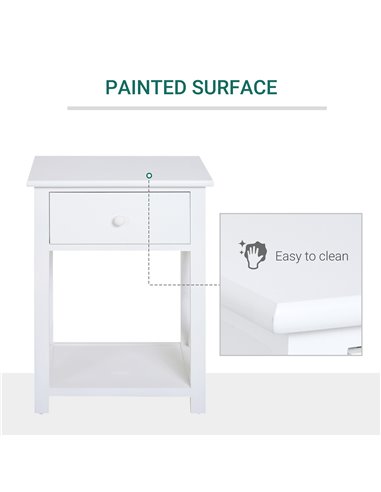 HOMCOM End Table, Sofa Side Table with Drawer X Bar Bottom Storage Shelf, Nightstand Bedside Table for Bedroom or Living Room Wh