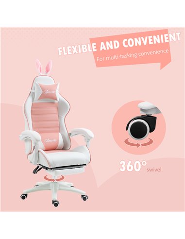 Vinsetto Racing Gaming Chair, Reclining PU Leather Computer Chair with Removable Rabbit Ears, Footrest, Headrest and Lumber Supp