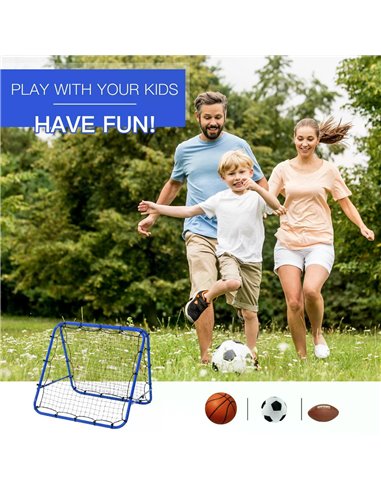 HOMCOM Double Sided Football Rebounder Net, Football Rebound Goal with 5 Adjustable Angles, Blue A60-003