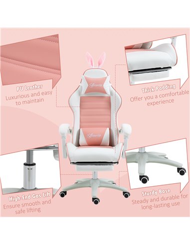 Vinsetto Racing Gaming Chair, Reclining PU Leather Computer Chair with Removable Rabbit Ears, Footrest, Headrest and Lumber Supp