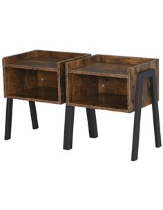 HOMCOM Bedside Table Set of 2 Industrial Nightstand Stackable End Table with Open Front Storage Compartment  Retro Furniture wit