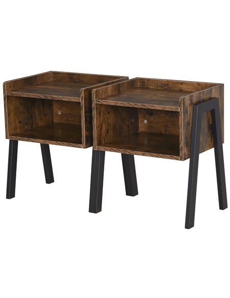 HOMCOM Bedside Table Set of 2 Industrial Nightstand Stackable End Table with Open Front Storage Compartment  Retro Furniture wit - pic 99830 | FastDaddyshop