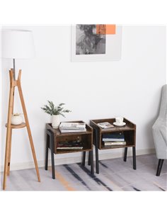 HOMCOM Bedside Table Set of 2 Industrial Nightstand Stackable End Table with Open Front Storage Compartment  Retro Furniture wit 2