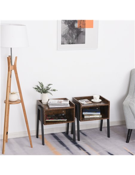 HOMCOM Bedside Table Set of 2 Industrial Nightstand Stackable End Table with Open Front Storage Compartment  Retro Furniture wit - pic 99831 | FastDaddyshop