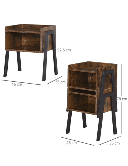 HOMCOM Bedside Table Set of 2 Industrial Nightstand Stackable End Table with Open Front Storage Compartment  Retro Furniture wit - pic 99832 | FastDaddyshop