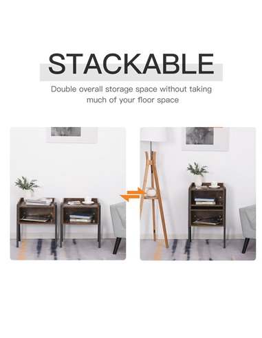 HOMCOM Bedside Table Set of 2 Industrial Nightstand Stackable End Table with Open Front Storage Compartment  Retro Furniture wit