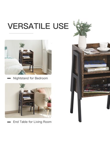 HOMCOM Bedside Table Set of 2 Industrial Nightstand Stackable End Table with Open Front Storage Compartment  Retro Furniture wit