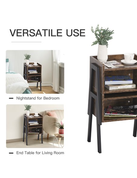 HOMCOM Bedside Table Set of 2 Industrial Nightstand Stackable End Table with Open Front Storage Compartment  Retro Furniture wit - pic 99837 | FastDaddyshop
