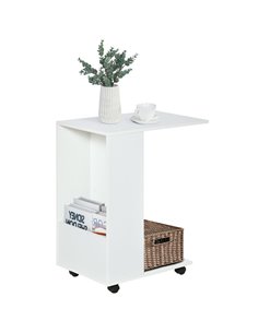 HOMCOM Mobile Sofa Side Table C-Shape End Table with Storage and Casters for Laptop Coffee Snack, White 838-143WT