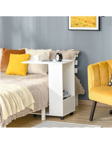 HOMCOM Mobile Sofa Side Table C-Shape End Table with Storage and Casters for Laptop Coffee Snack, White 838-143WT
