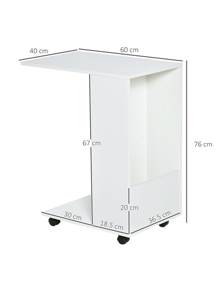 HOMCOM Mobile Sofa Side Table C-Shape End Table with Storage and Casters for Laptop Coffee Snack, White 838-143WT - pic 99868 | FastDaddyshop