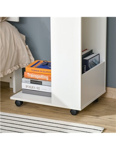HOMCOM Mobile Sofa Side Table C-Shape End Table with Storage and Casters for Laptop Coffee Snack, White 838-143WT