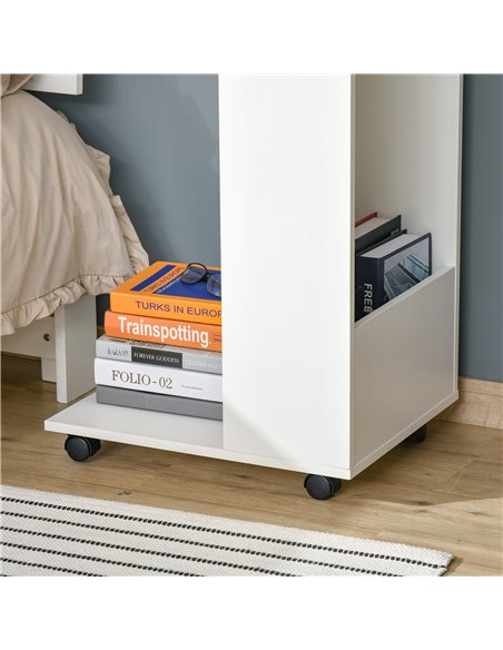 HOMCOM Mobile Sofa Side Table C-Shape End Table with Storage and Casters for Laptop Coffee Snack, White 838-143WT - pic 99874 | FastDaddyshop
