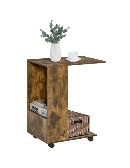 HOMCOM Mobile Sofa Side Table C-Shape End Table with Storage and Casters for Laptop Coffee Snack, Rustic Brown 838-143BN - pic 99875 | FastDaddyshop