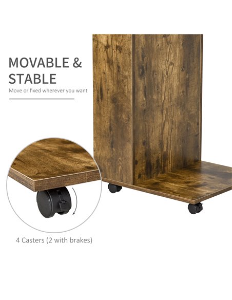 HOMCOM Mobile Sofa Side Table C-Shape End Table with Storage and Casters for Laptop Coffee Snack, Rustic Brown 838-143BN - pic 99880 | FastDaddyshop