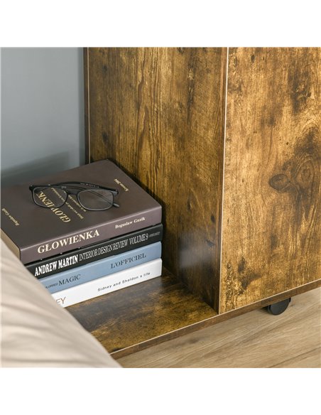 HOMCOM Mobile Sofa Side Table C-Shape End Table with Storage and Casters for Laptop Coffee Snack, Rustic Brown 838-143BN - pic 99883 | FastDaddyshop