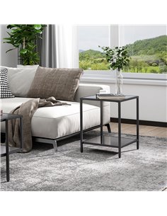 HOMCOM Side Table with Tempered Glass Top, End Table with 2-Tier Storage, Classic Accent Table with Steel Frame, Black 839-434V0 2